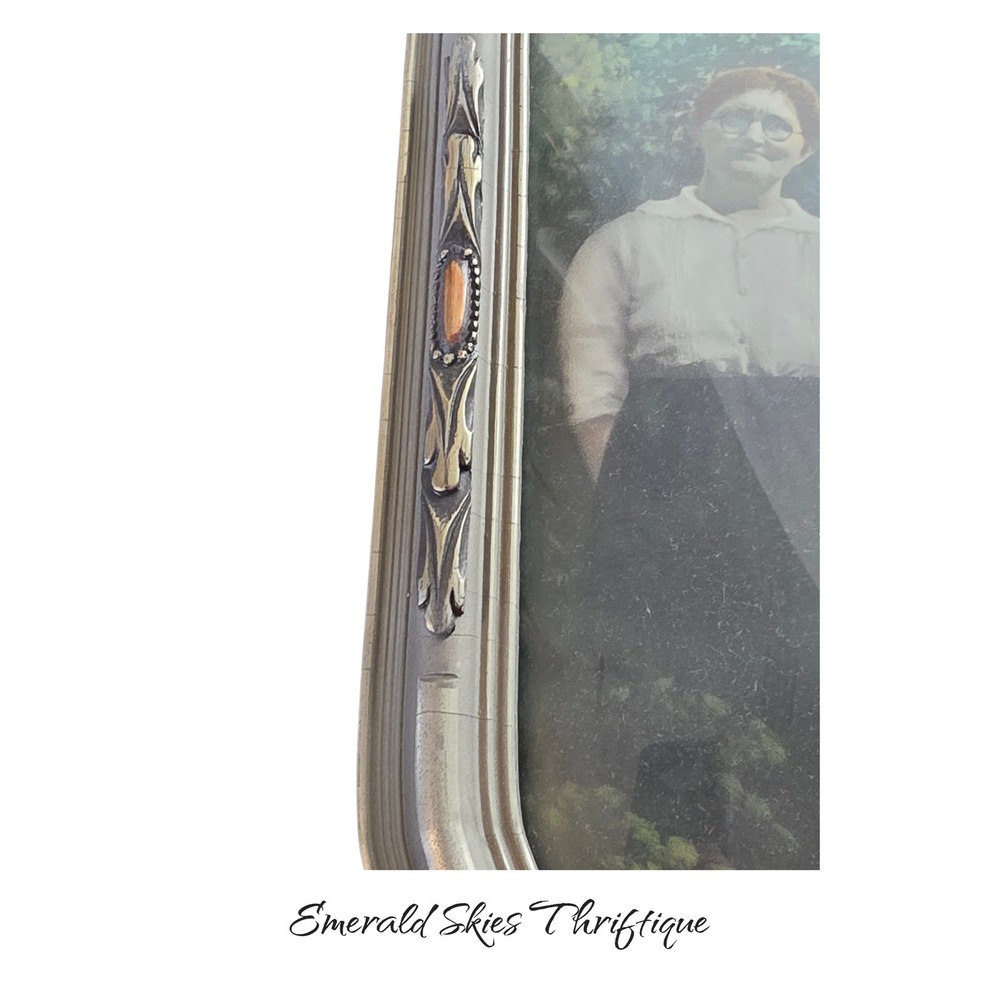 Rectangular Vintage Convex Bubble Glass Framed Photograph Ornate Frame